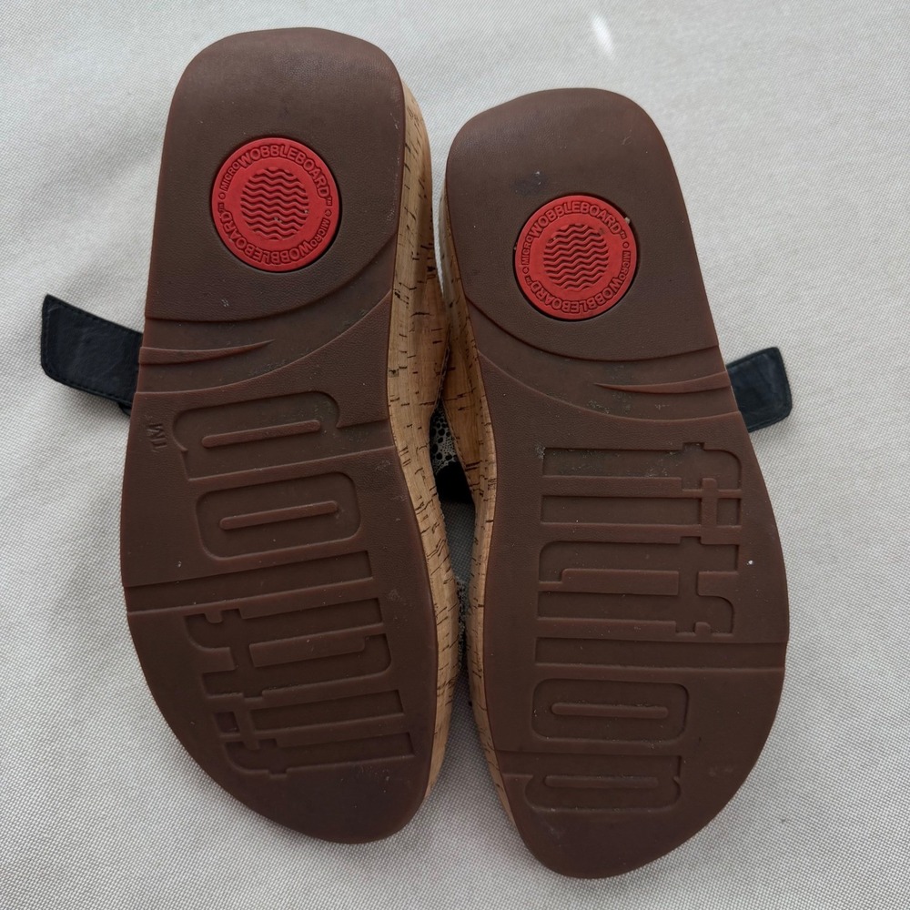 Fitflop Sz 10 Stack Slide Sandal Black White Cirque Print Platform Wedge Comfort - Picture 7 of 7